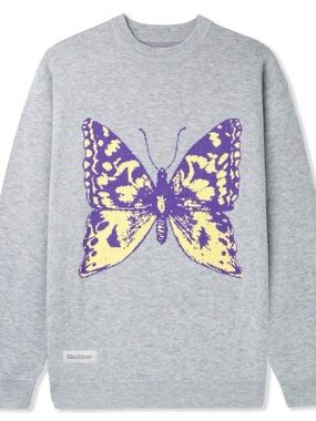 Butter Goods Men’s Grey knit sweater with Purple & Yellow Butterfly XL
